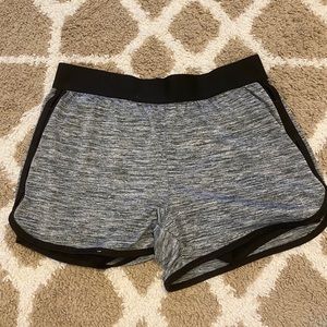 black and grey athletic shorts